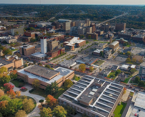 Aerial view of Youngstown State University